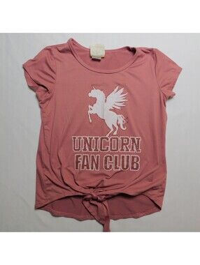 Jenna & Jessie Girls Shirt Size 10 Mauve Pink Unicorn Fan Club Front Tie Top